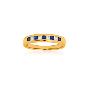 9ct Yellow Gold Sapphire Diamond Band