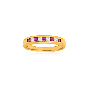 9ct Yellow Gold Ruby Diamond Band