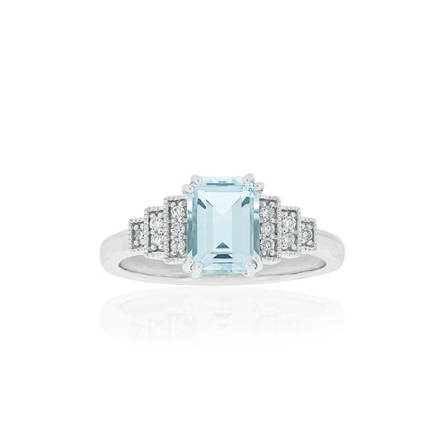 18ct White Gold Astra Aquamarine Diamond Ring