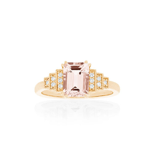 18ct Yellow Gold Astra Morganite Diamond Ring