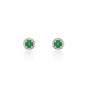 9ct White Gold Emerald Diamond Stud Earrings