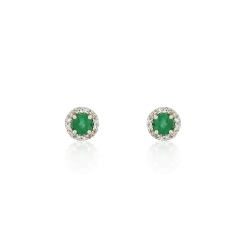 9ct White Gold Emerald Diamond Stud Earrings
