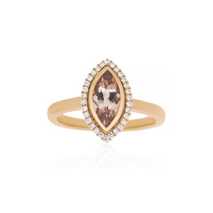 18ct Rose Gold Marquise Morganite Diamond Ring