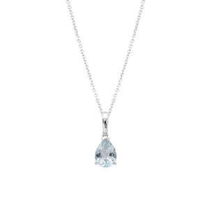 18ct White Gold Corona Aquamarine Pendant (Pear)