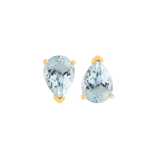 18ct Yellow Gold Corona Pear Aquamarine Earring