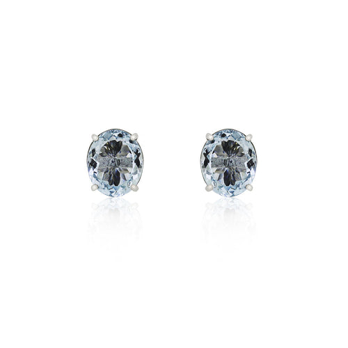 18ct White Gold Oval Aquamarine Studs