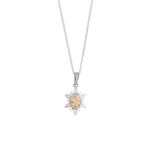 9ct White Gold Fleur Morganite & Diamond Pendant