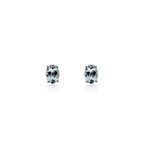 9ct White Gold Aquamarine Stud Earrings (Oval)