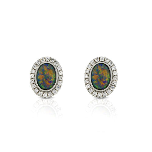 18ct White Gold Opal Diamond Earrings