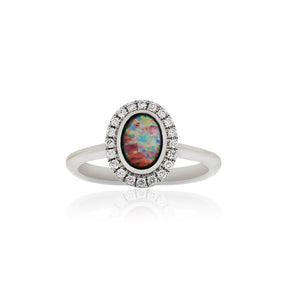 18ct White Gold Opal Diamond Ring