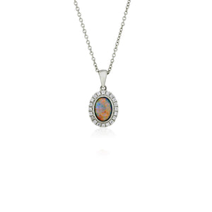 18ct White Gold Opal Diamond Necklace