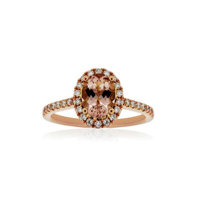 18ct Rose Gold Amelia Morganite Diamond Halo Ring