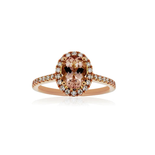 18ct Rose Gold Amelia Morganite Diamond Halo Ring