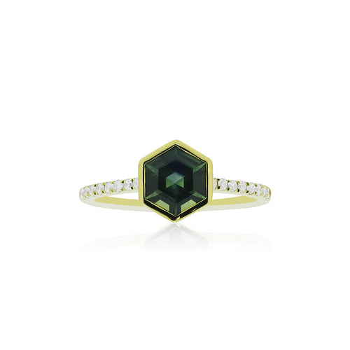 18ct Yellow Gold Freya Teal Sapphire Diamond Ring