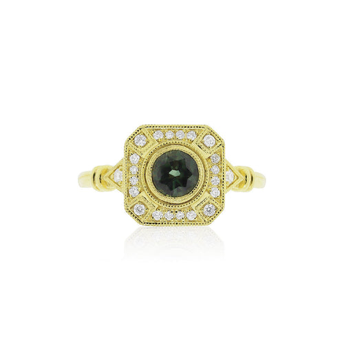 18ct Yellow Gold Scarlett Teal Sapphire Diamond Ring