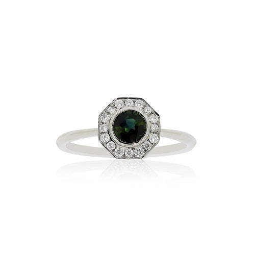 18ct White Gold Frankie Teal Sapphire Diamond Ring