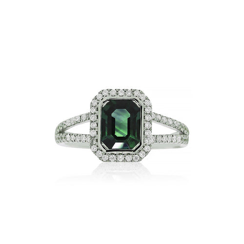 18ct White Gold Teal Sapphire Diamond Ring