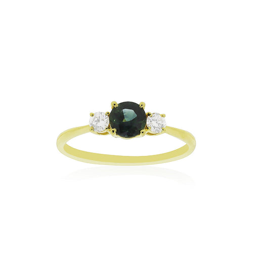 18ct Yellow Gold Teal Sapphire Diamond Ring