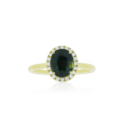 18ct Yellow Gold Indie Teal Sapphire Diamond Ring