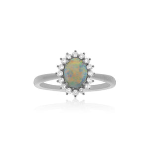 18ct White Gold Opal and Diamond Ring