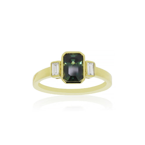 18ct Yellow Gold Teal Sapphire Diamond Ring