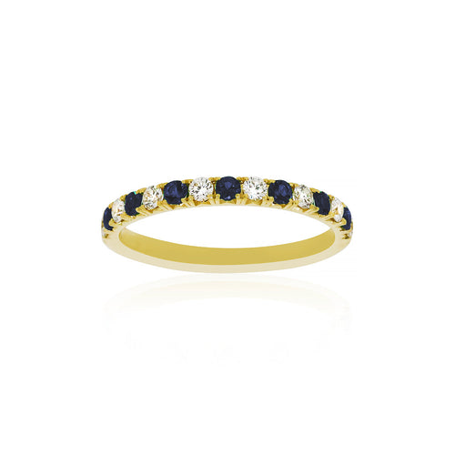 18ct Yellow Gold Azure Sapphire Diamond Band
