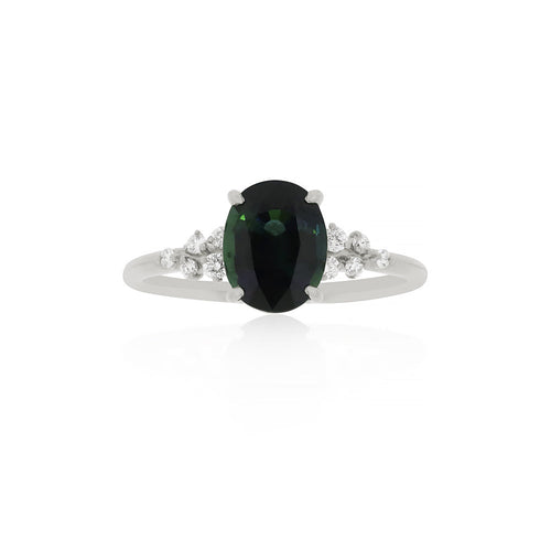 18ct White Gold Giada Teal Sapphire Diamond Ring