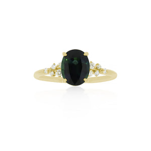 18ct Yellow Gold Giada Teal Sapphire Diamond Ring