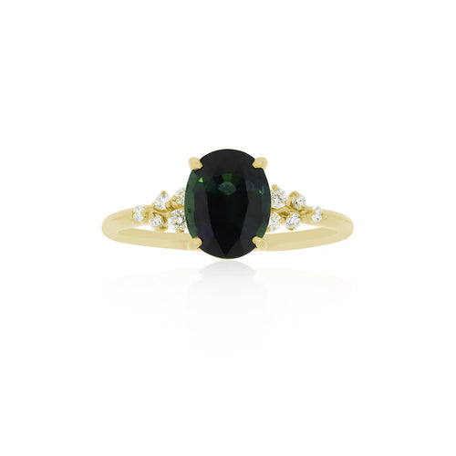 18ct Yellow Gold Giada Teal Sapphire Diamond Ring