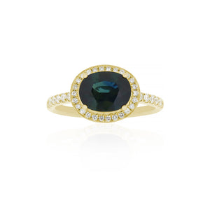 18ct Yellow Gold Ariana Teal Sapphire Diamond Ring