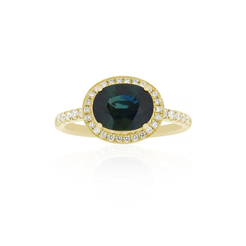 18ct Yellow Gold Ariana Teal Sapphire Diamond Ring