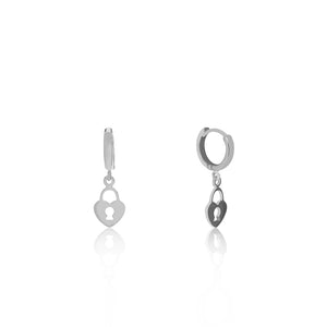 Silver Heart Lock Earrings