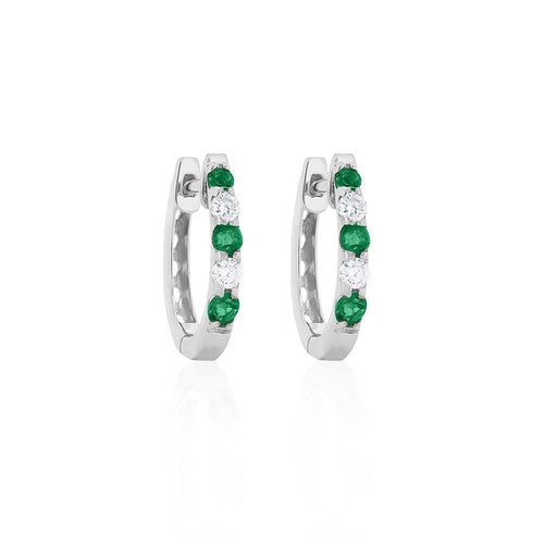 9ct White Gold Emerald Diamond Hoop Earrings