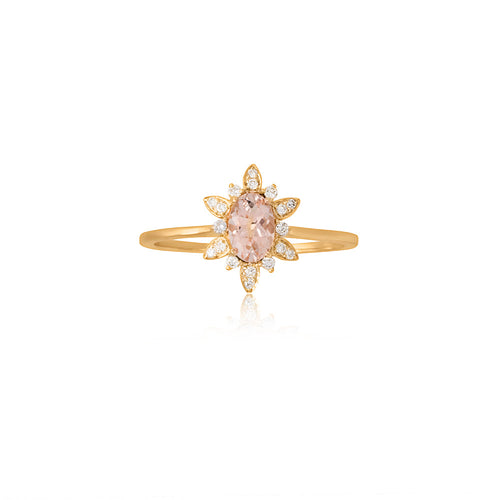 9ct Yellow Gold Fleur Morganite Diamond Ring