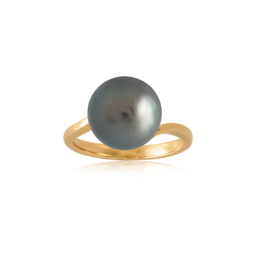 18ct Yellow Gold Perenna Black Pearl Ring
