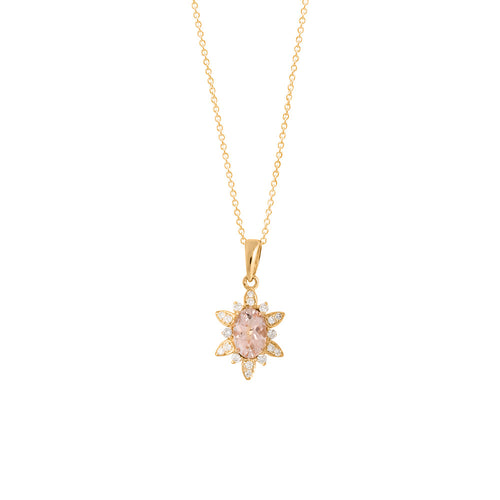 9ct Yellow Gold Fleur Morganite Diamond Pendant
